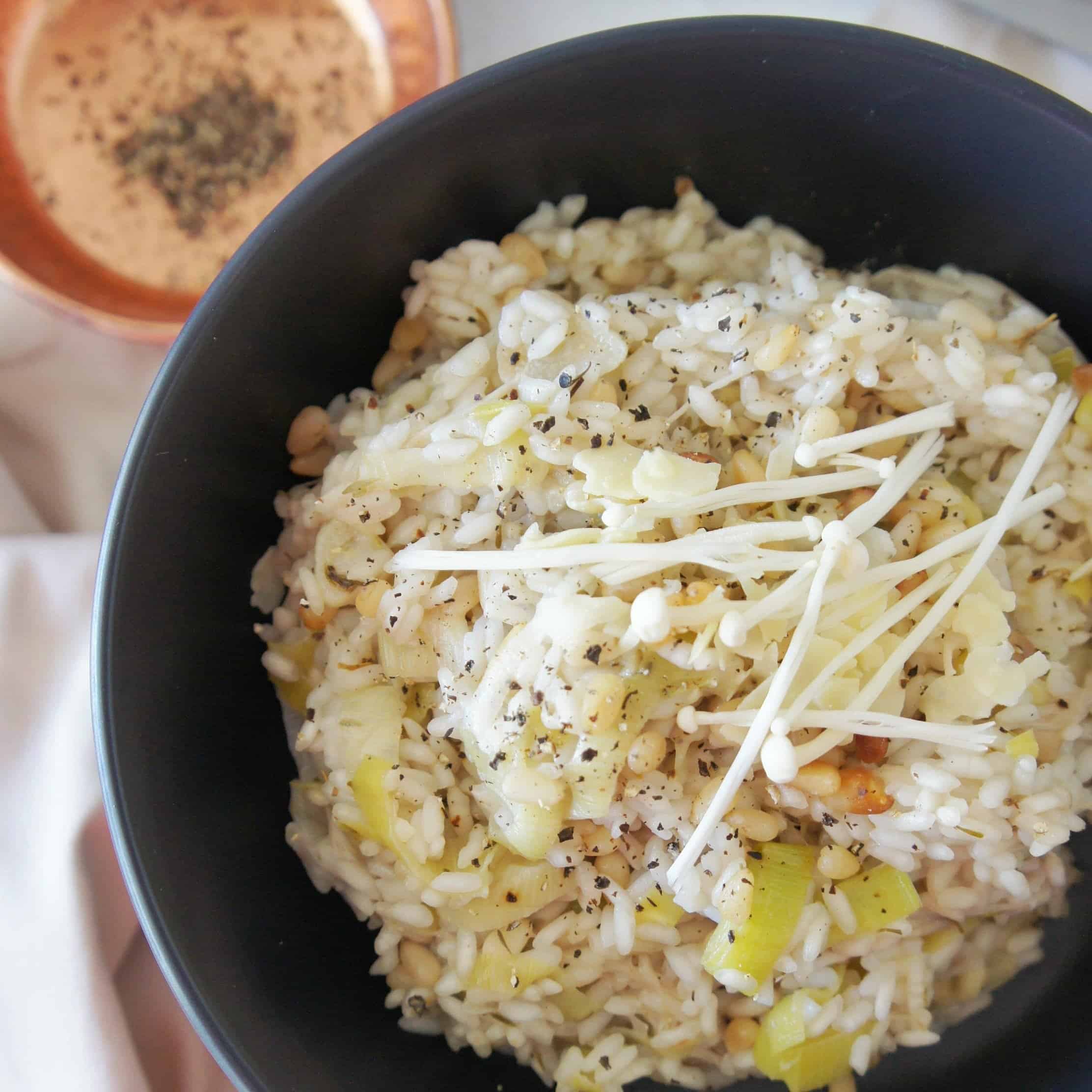 Enoki Mushroom and Leek Risotto | Sweet Caramel Sunday