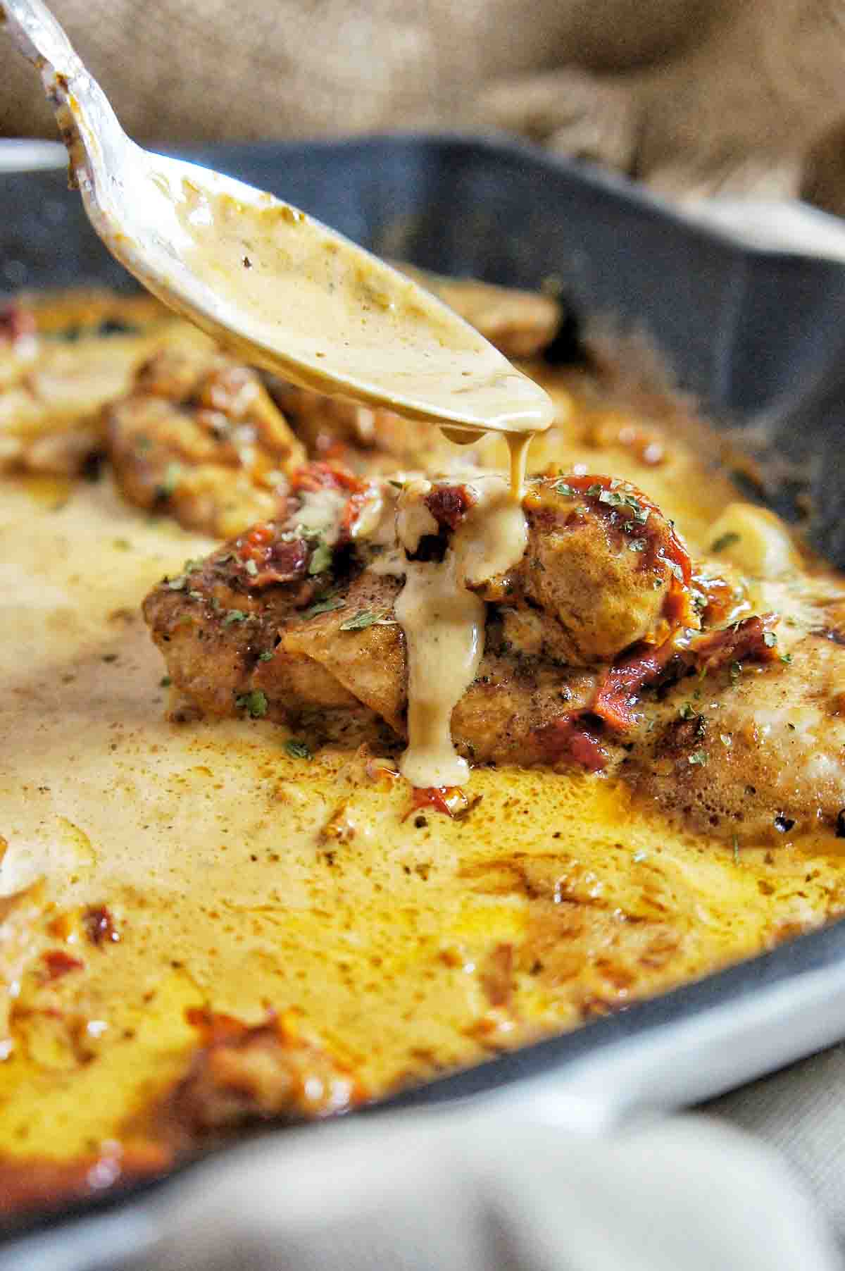 Chicken Thighs with Creamy Garlic Wine Sauce | Sweet Caramel Sunday