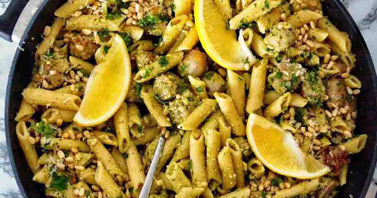 Pesto Pasta with Sausage Sweet Caramel Sunday