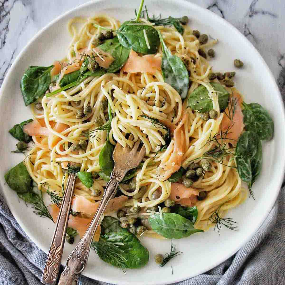 Smoked Salmon Spaghetti - Sweet Caramel Sunday